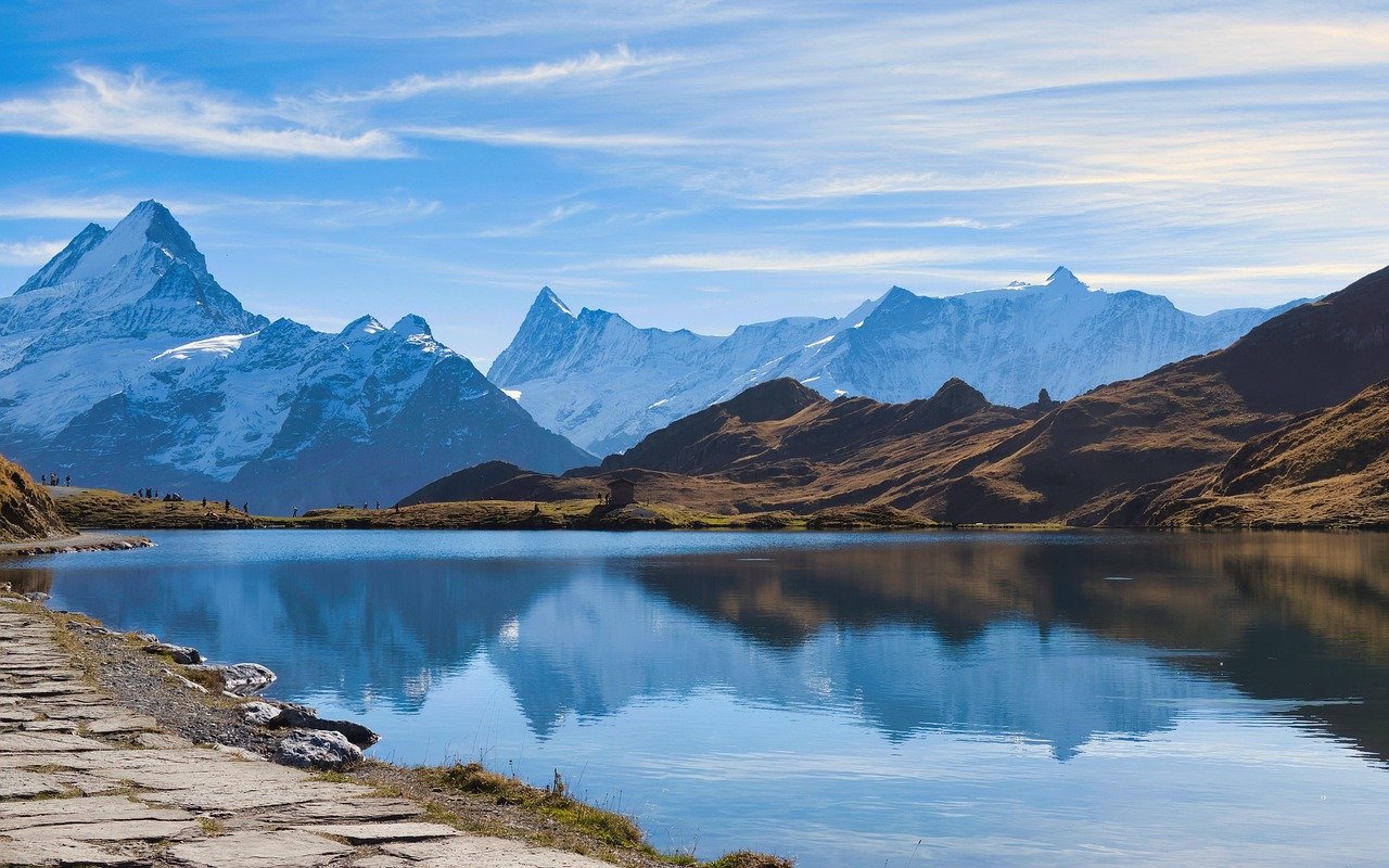 bachalpsee, lake, mountains, grindelwald, alps, switzerland, nature background, autumn, nature, reflection, water, beautiful nature, scenery, nature wallpaper, tourism, hd wallpaper
